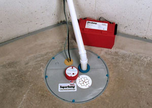 A sump pump system with a battery backup system installed in Frostburg