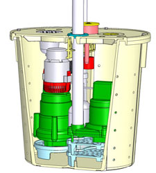 Illustration of two Zoeller sump pumps in a pump liner